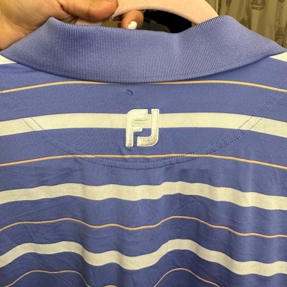 Footjoy Polo Shirt Short Sleeve White Purple Striped Golf Mens‎ Size Large - Picture 7 of 12